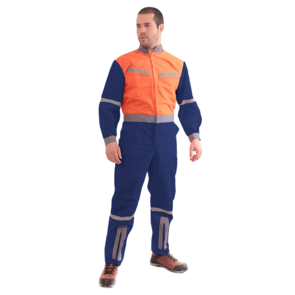Overol poplin azul y naranjo ms talla m