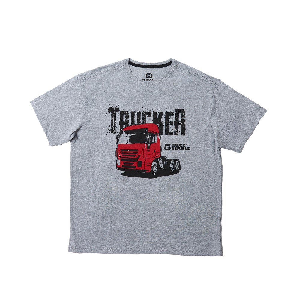 POLERA MANGA CORTA GRIS MELANGE TRUCKER TR TALLA XXL