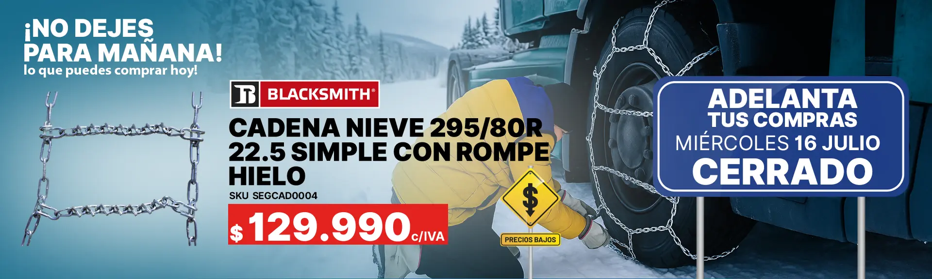 Cadena nieve 295/80r 22.5 simple con rompe hielo