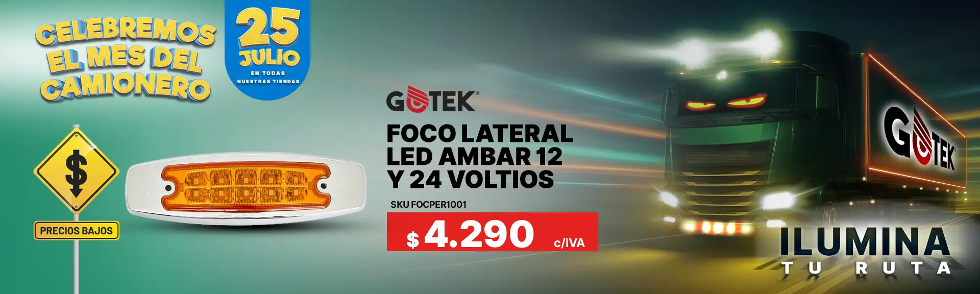 Foco lateral led ámbar 12-24 voltios