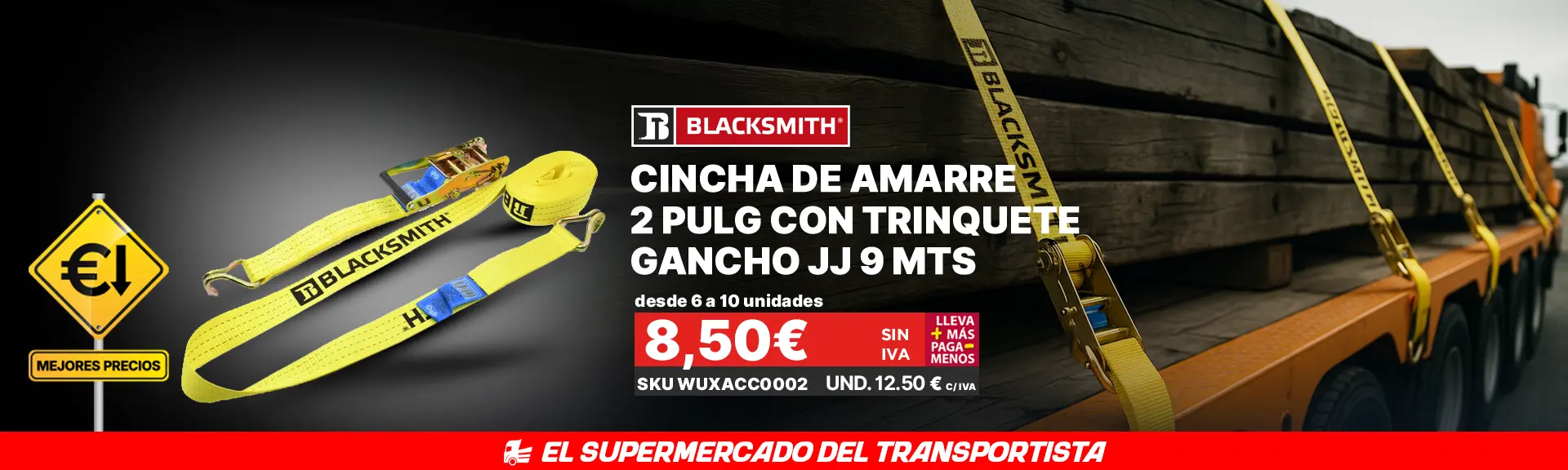 Cincha de amarre 2 pulg con trinquete gancho jj 9 mts WUXACC0002