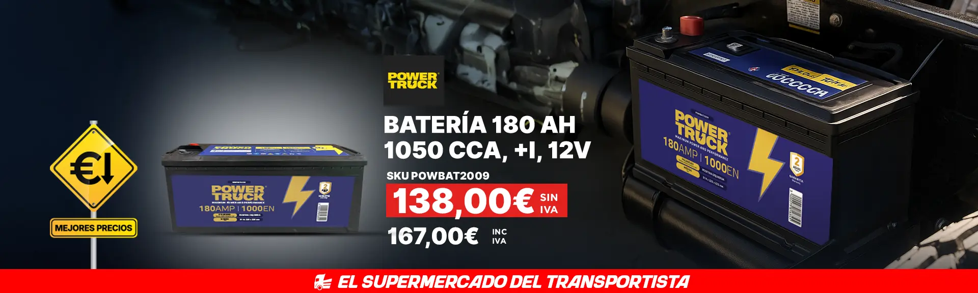 Bateria 180 ah 1050 cca, +i, 12v POWBAT2009