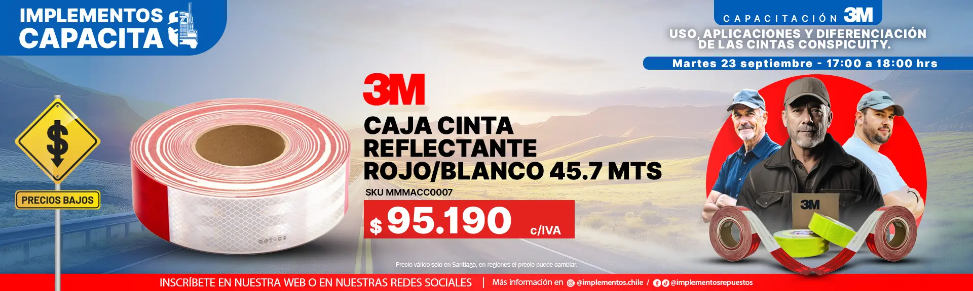 Caja cinta reflectante rojo/blanco 45.7 mts MMMACC0007