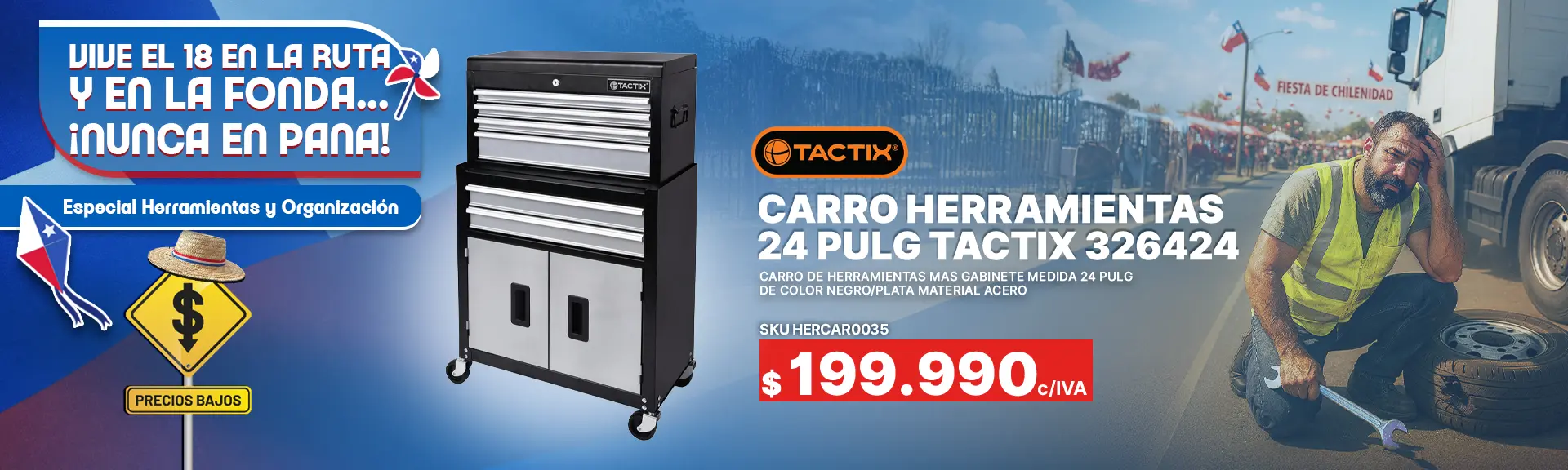 Carro herramientas 24 pulg tactix 326424  HERCAR0036 