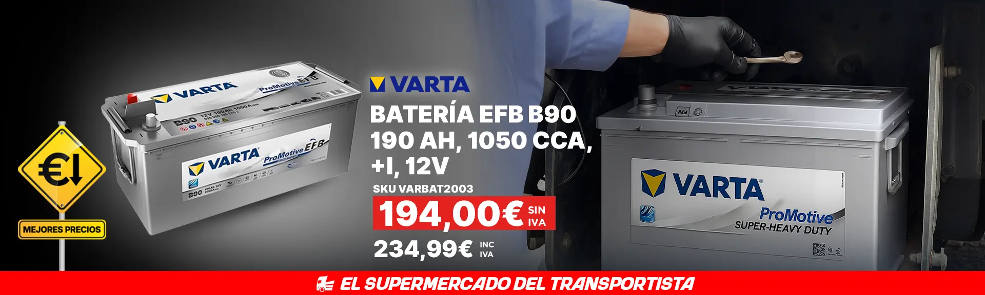Batería efb b90 190 ah, 1050 cca, +i, 12v  VARBAT2003 