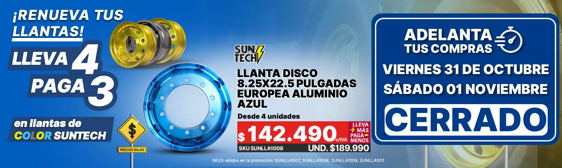 Llanta disco 8.25x22.5 pulgadas europea aluminio azul SUNLLA1008
