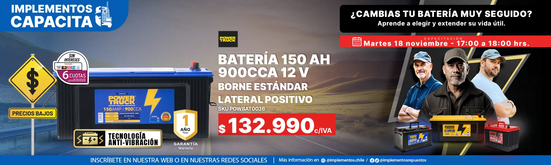 Batería 150 ah 900 cca 12 v borne estándar lateral positivo derecho powertruck POWBAT0036